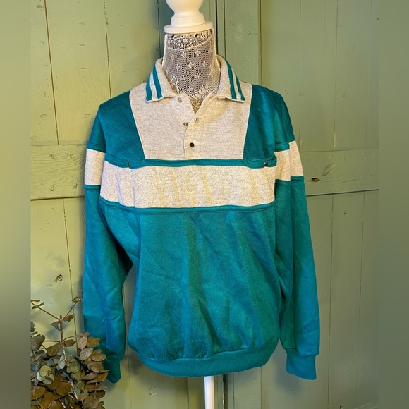 Vintage Blue and Gray Quarter Zip Sweater - Picture 1 of 7